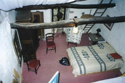 Looking down into another bedroom